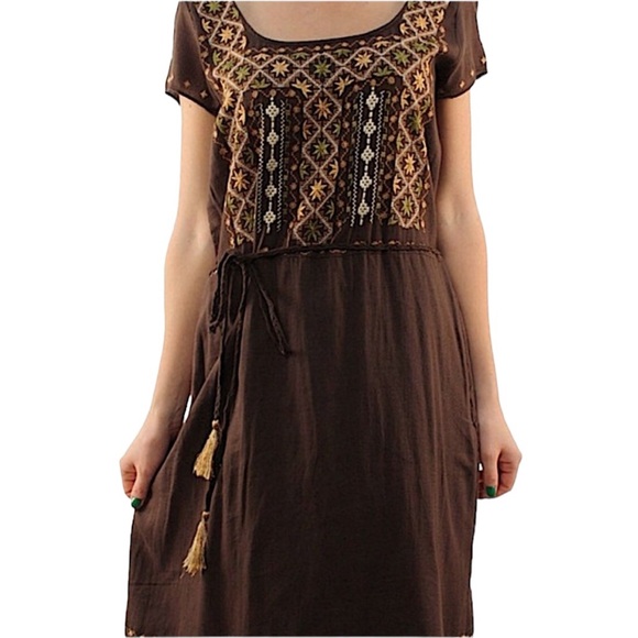 LUCKY BRAND: Brown Embroidered Shift Dress - Size Small - Picture 1 of 13